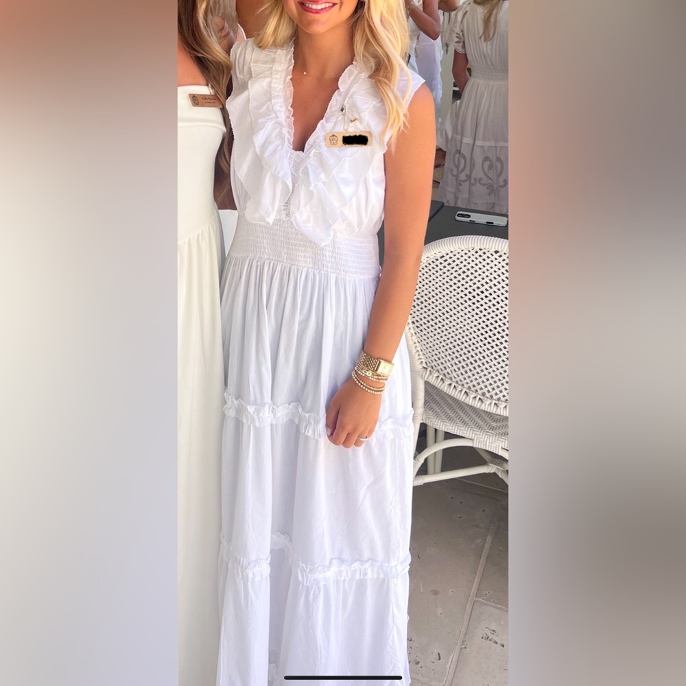 Caroline Constas White Ruffled Maxi Dress